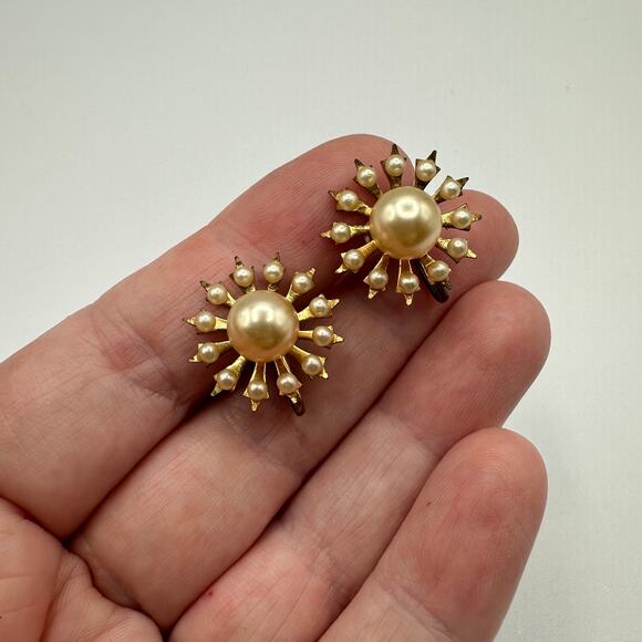 Vintage Sunburst & Floral Screw-Back Earrings-Set of 2 Pair - Picture 3 of 5